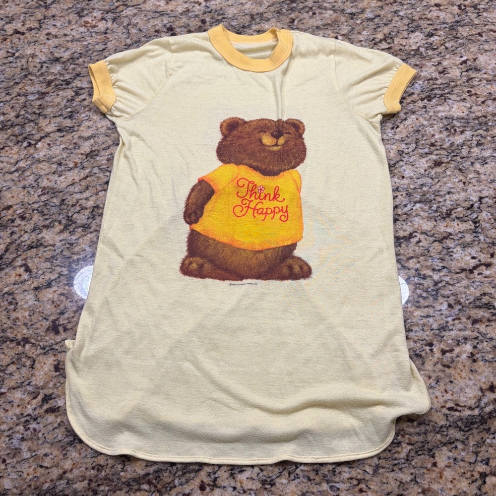 Vintage 1983 Hallmark Shirt Tales Bogey Bear Nightshirt Yellow Ringer Kids 80s